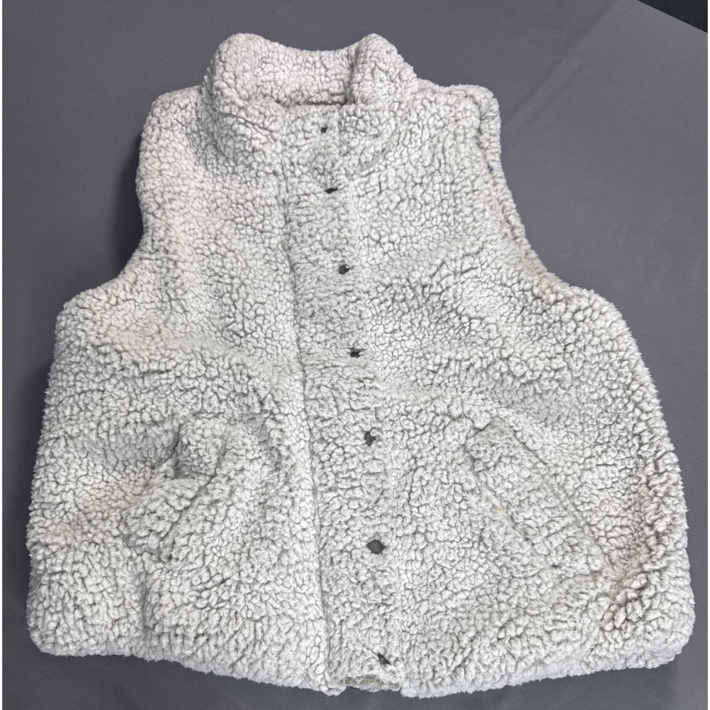 Thread & Supply Ivory Sherpa Vest Small Fleece Zip Snap Front Pocket